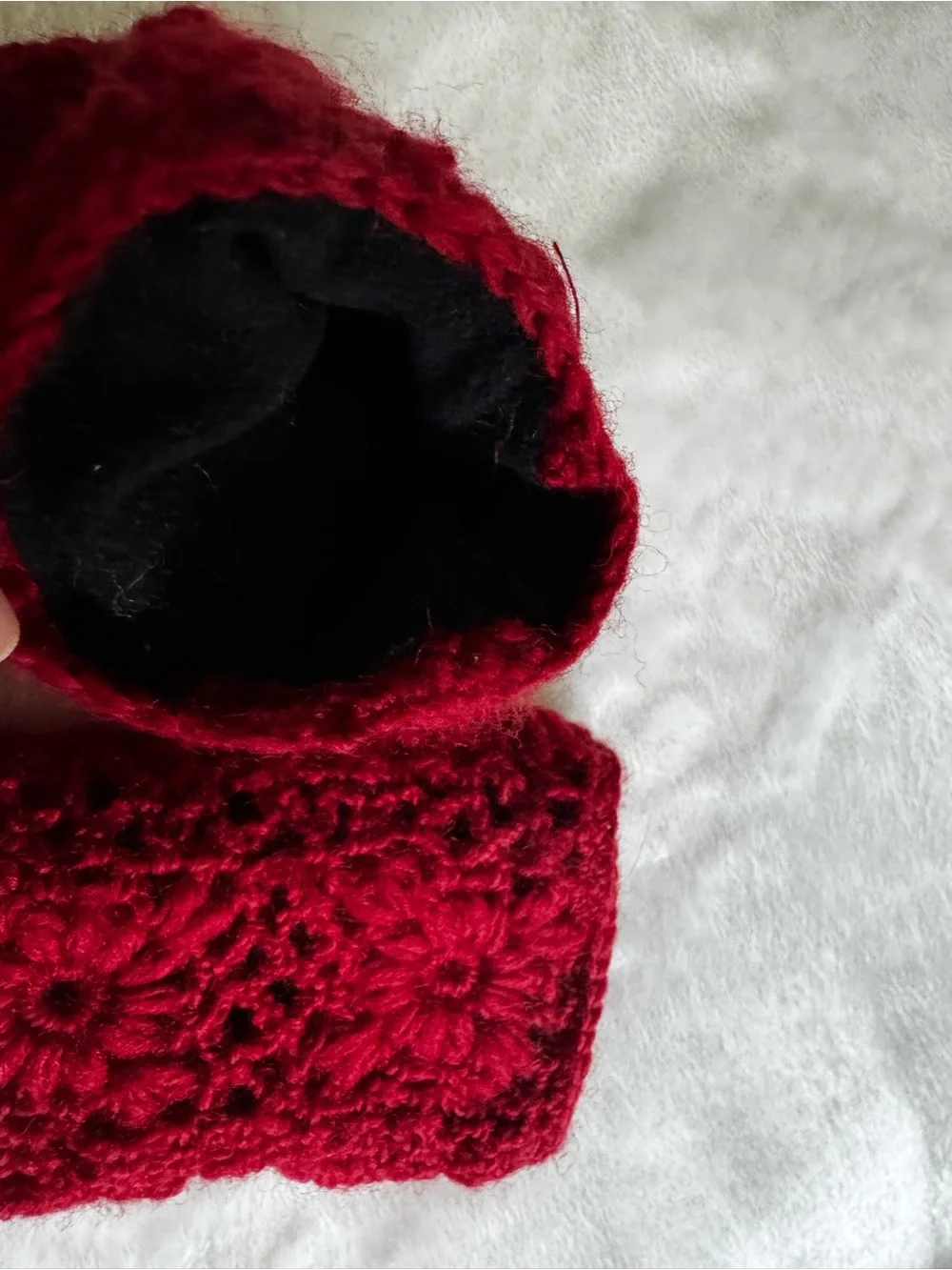 Nirvanna Designs Handmade Crochet Fleece Red Fingerless Glove Mitten women MT13F